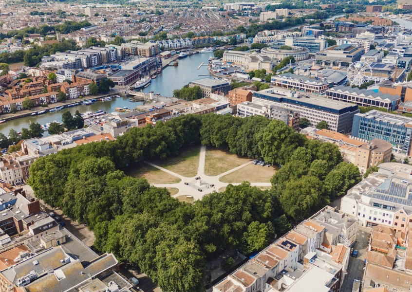 Birds eye view of Queens Square in Bristol